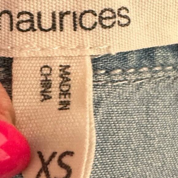 Maurices Ombre Chambray Denim Shirt Blue White Dip Dye Zip Hem XS - Picture 3 of 6